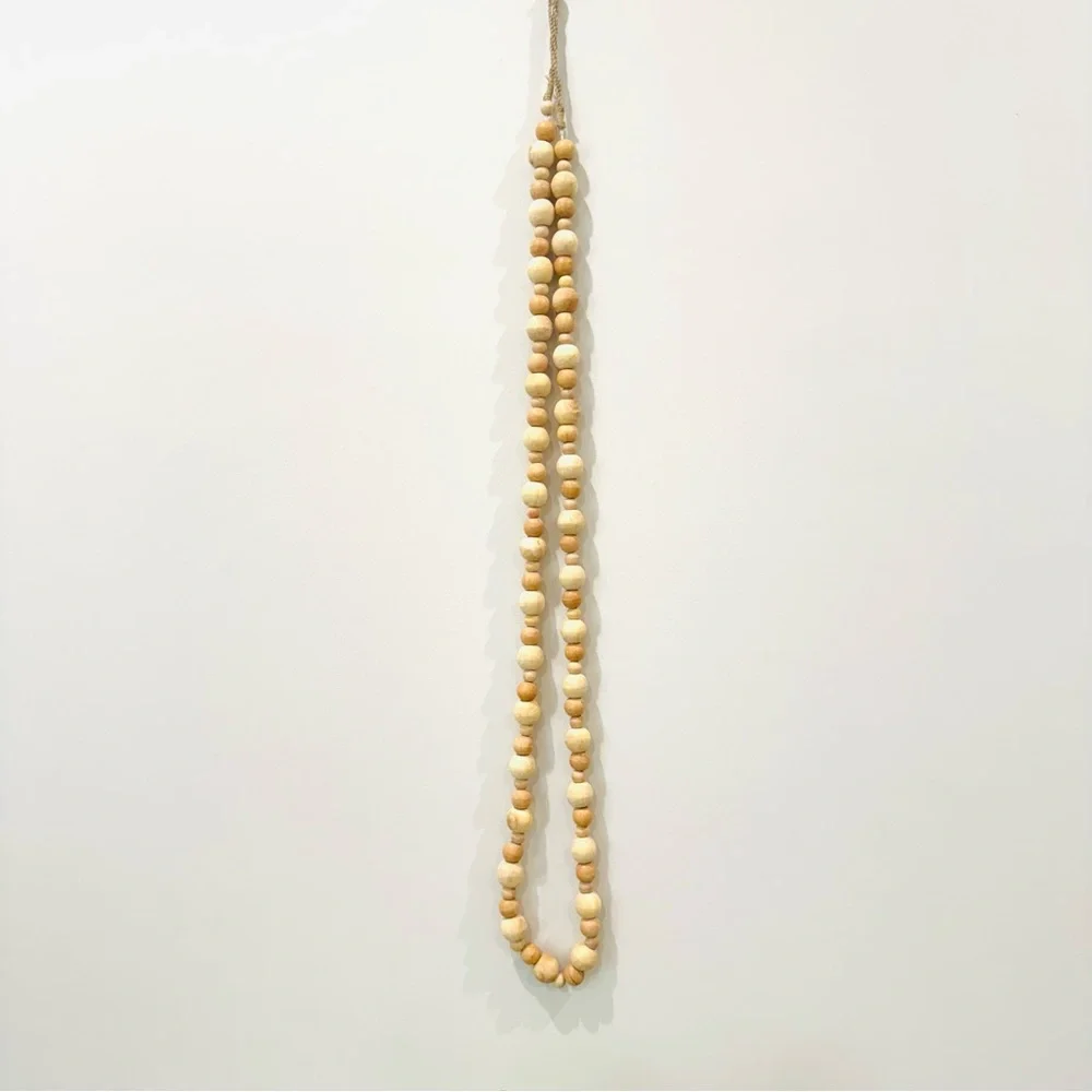 BOHO Natural Unfinished Wood Beaded 6ft Garland with Tassels
